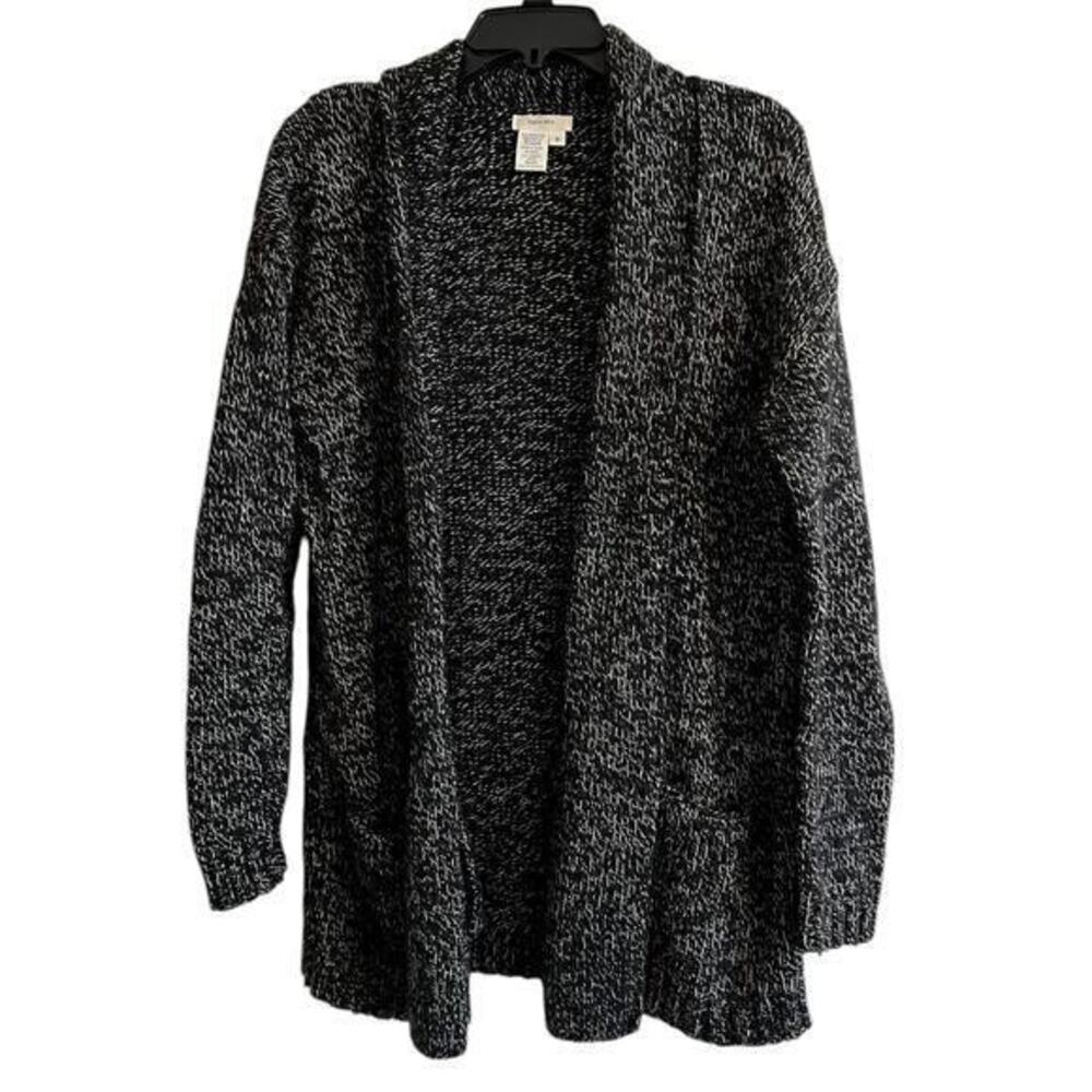 Sophia Max Woman’s Super Wool Angora Black & White Chunky Open Front Sweater S